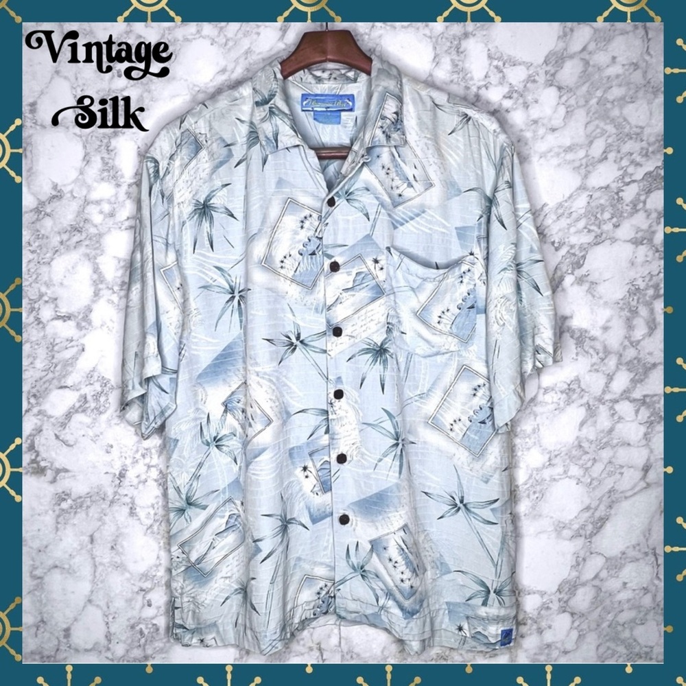 Bermuda Bay 100% Silk Vintage Hawaiian Shirt Wood Buttons Men’s Large